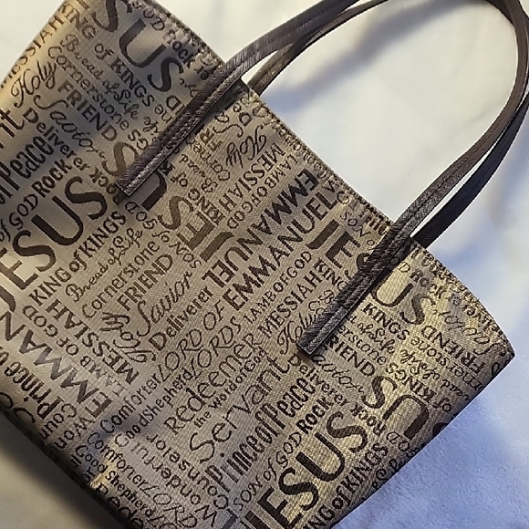 white dove designs Handbags - Religious Text Printed Tote/Bible Bag in Brown EUC